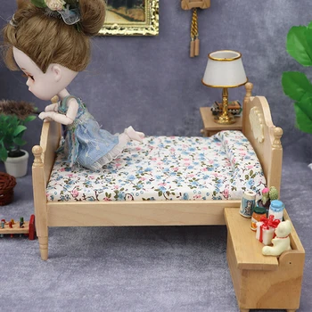 1:12 Lėlių Miniatiūrinės Medinės, Miegamajame Dvigulė Lova Europos Imitavimo Modelis Baldai Scena Žaislas Doll House Dekoro Priedai