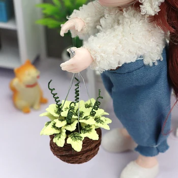 1:12 Miniatiūriniai Lėlių Žalia Vazoninių Augalų, Kabantys Gėlių Modeliu, Lėlės, Mini Dekoro Priedai Žaislas