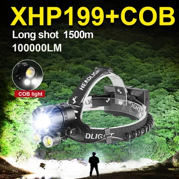 110000LM XHP199 Galingas Žibintas 18650 USB Įkraunamas LED Žibintų XHP160 Didelės Galios COB Galvos Žibintuvėlis Žvejybos Žibintų