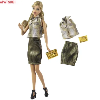 1set Pledas Palaidinė Top Aukso Mini Sijonas Rankinėje Barbie Lėlės Drabužių Mados Komplektus 1/6 Lėlės Priedai Vaikams, Žaislai