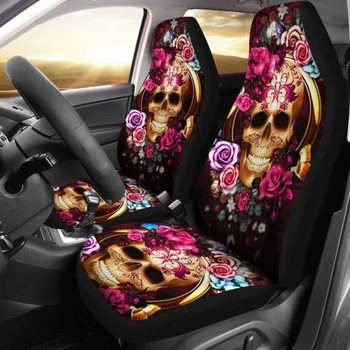 2 Gėlių Gražus Cukraus Kaukolės Automobilių Sėdynių užvalkalai,Pakuotėje 2 Universalus Priekinės Sėdynės Apsauginis Dangtelis