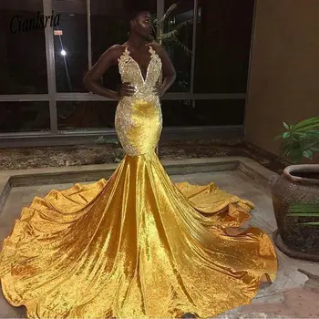 2020 Elegantiškas Geltonas Prom Dresses-Juoda Mergaitė Ilgai Undinė Apynasrio Nėrinių Appliques Vakare Chalatai Backless Prom Drabužiai