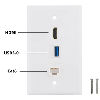 3 Port HDMI, USB, Ethernet Sienos Plokštės - 1 HDMI Cat6 Ethernet Įkalbinėti Sienos Plokštė moterį, Moters su 1 USB 3.0 Jungtis - Balta