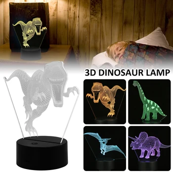3D Dinozaurai Naktį Šviesos 4 Modelio ir 16 Spalvų Keitimas Iliuzija Lemputė su Nuotolinio Valdymo pultą ir 
