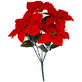 5 7-filialas Dirbtinis Poinsettia Gėlių Namų Biuro Apdailos Vestuvių Kalėdinė Tiekimą Šalies Atveju Gėlių Dekoracija