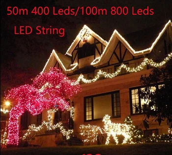 50m 400 Led 100m 600 Led 800 Led LED Styginių Šviesos Vestuvių Šalies Kalėdų Medis, Sodas, Lauko apdailos AC 220v ES Plug