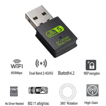 600Mbps USB WiFi Bluetooth Adapter Dual Band 2.4/5.8 Ghz Belaidžio ryšio Išorės Imtuvas Mini WiFi Dongle RTL8821CU PC/Laptop