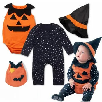 70-80-90-95 Helovinas 3 Dalių Rinkinys Kūdikių Clothings Veiklos Drabužius Moliūgų Jumpsuit + Hat Rompers