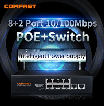 8+2 10 Prievadų POE Switch Ethernet 10/100Mbps 120W Maitinimo Adapteris Ip Kamerų/ Wireless Wifi Danga/ Telefonu