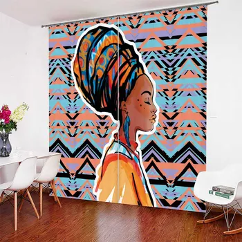 Afrikos Moteris, Užuolaidos, Miegamojo Kambarį Spausdinti Windows Apklotai Etninės Stiliaus Kambario Dekoro Cortinas