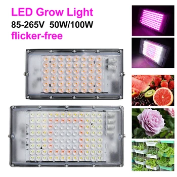 Atnaujinti LED Grow Light 85-265V Visą Spektrą 50W 100W Augalų Šviesiai Žalia augalai, Daržovės, Vaisiai, Gėlės IP65 vandeniui