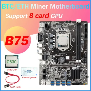 B75 8 Kortelės BTC Kasybos Plokštė+CPU G630+Terminis Tepalas+SATA Kabelis 8XUSB3.0(PCIE 1X), GPU Lizdas LGA1155 DDR3 RAM MSATA