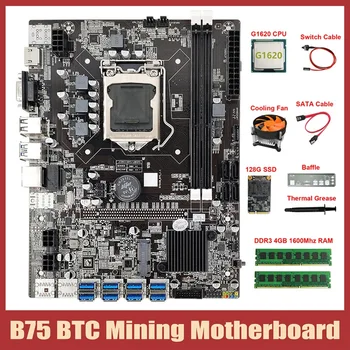 B75 ETH Kasybos Plokštė 8XUSB+G1620 CPU+2XDDR3 4GB RAM+128G SSD+Ventiliatorius+SATA Kabelis+Pertvara B75 Miner Plokštė