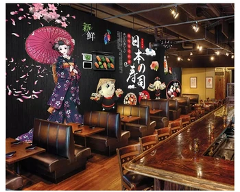 beibehang Individualų formaldehidas-nemokamai classic vintage sienos popieriaus ranka-dažytos mielas Japonų restoranas fone 3d tapetai