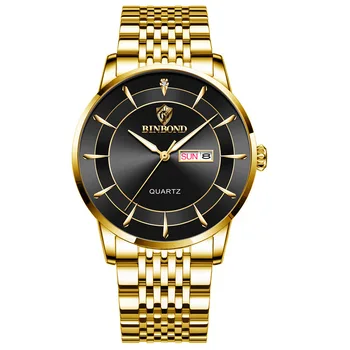 BINBOND Verslo Aukso laikrodis Vyrams Prabanga Originalus Vandeniui, Nerūdijančio Plieno, Aukso Vyrų Laikrodžiai Relogio Masculino