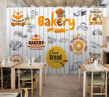 Dekoratyvinės tapetų Mados ranka pieštas gurmanų duonos parduotuvė kepyklų fono sienos