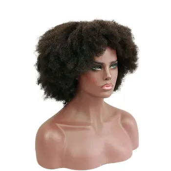 Eseewigs mongolų Afro Keistą Garbanotas Žmogaus Plaukų Perukai su Kirpčiukais Trumpas Brazilijos Remy Human Hair 4a 4b 180% tankis