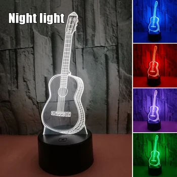 Gitara 3D Iliuzija Lempa 7 Spalvų 3D Naktį šviesos Nuotolinio Valdymo stalinės Lempos Žaislai, Dovana, Namų Dekoro IMNT