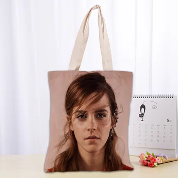 Gražus Emma Watson Tote Krepšys Moterims, Canva Audinio Maišeliai, Eco Daugkartinio Naudojimo Pirkinių Krepšys Keliaujant Paplūdimio Naudinga Pečių Maišą 0331