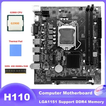 H110 Kompiuterio Plokštę LGA1151 Palaiko Celeron G3900 G3930 Serijos CPU+G3900 CPU+DDR4 4GB 2666Mhz RAM+Šilumos Padas