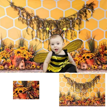 Hi Honey Bee Fotografijos Fone Sweet Baby Saulėgrąžų Vaikams 1-ojo Gimtadienio Tortas Sutriuškinti Portretas Dekoro Fonas Foto Studija