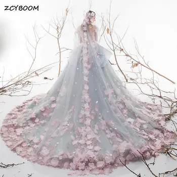 Išskirtinį 3D Gėlės Appliques Vestuvių Suknelės 2022 Tiulio Raukiniai Princesė Kamuolys Suknelė, Nuotaka, Chalatai Teismas Traukinio Vestido De Novia