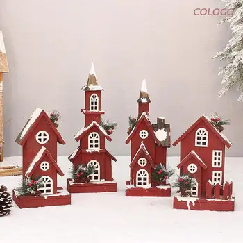 Kalėdų Žėrintis Salono LED Šviesos Medinis Namas Kalėdų Dekoracijas Namų Mediniai Darbalaukio Papuošalai Kalėdų Dovana