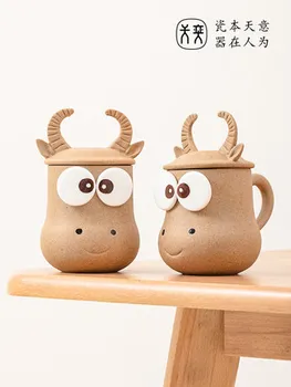 Karvė Kūrybinės keramikos Taurės Poros taurės ravėjimas dovana puodelis Vakuuminių Kolbų Thermoses Su šaukštu kavos puodelio