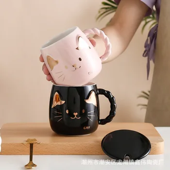 Kūrybos animaciją kačių keramikinis puodelis ju raudona sekimo puodelis su dangteliu-scoop puodelio, puodelis kavos puodelius kavos puodelio nustatyti juokinga kavos puodeliai