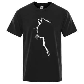 Medvilnės marškinėliai Vyrams Spausdinti Cool Cat Gyvūnų T Shirts Vasaros trumpomis Rankovėmis T-shirt Vyrai Hip-Hop Streetwear Viršūnes Tees Juokinga