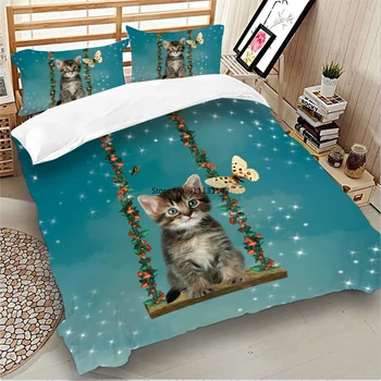 Mielas Sswing Katė 3D Gyvūnų Skaitmeninio Spausdinimo Skaičius 2/3 Vienetų Namų Tekstilės Miegamojo Dekoratyviniais Antklodės ir pagalvių Užvalkalai Namų Tekstilė