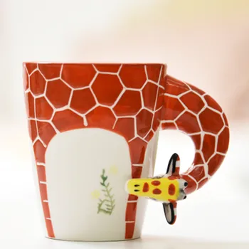 Naujo dizaino Kūrybinės Keramikos 3D Puodelis,kavos, pieno puer arbatos puodeliai 3D gyvūnų formos, Rankomis dažyti gyvūnų Žirafa Karvės, Beždžionės taurės dovana
