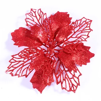 Poinsettia Kalėdų Gėlės, Dirbtiniai Blizgučiai Medžio Tuščiaviduriai Gėlių Raudona Modeliavimas Papuošalai Pakabukas Kabo Netikras