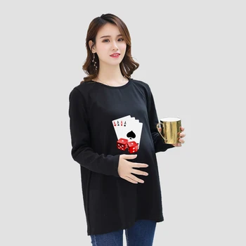 Pokerio Spausdinti Individualų Nėščia T-Shirt Mergina Motinystės Nėštumo Glostantis Ilgai SleeveShirt Mama Moterų Pridėti Savo Dizaino