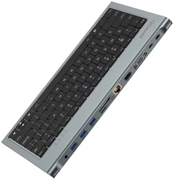 QGeeM USB C Docking Station su Klaviatūra su HDMI, RJ45, Suderinamas su MacBook Pro 