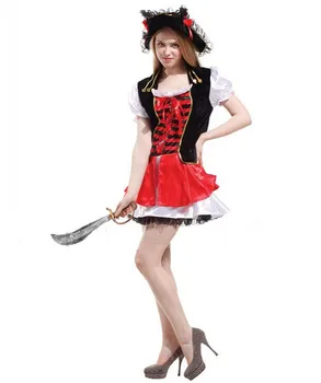 Raudona ir juoda grafienė prabangų piratų kostiumai, kostiumų šalis, HELOVINAS, karnavalas šalis suknelė