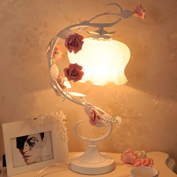 Rožinės spalvos keramikos rose stalo lempa romantiška princesė geležies stalo lempa vestuvių dovaną, miegamojo, naktiniai staleliai, lempa