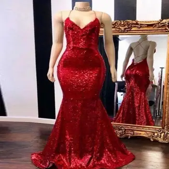 Seksualus Undinė Red China Aplikacijos Backless Prom Dresses 2023 V Kaklo Kryžiaus Blizga Oficialų Vakarinę Suknelę Vestuvių Svečių Paprasta Suknelė