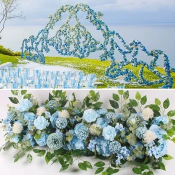 skye mėlynos spalvos dirbtinių rožių gėlių kompozicijų vestuvių dekoravimas šalių rekvizitai vestuvių etape arkos netikrą gėlių eilės išdėstymas