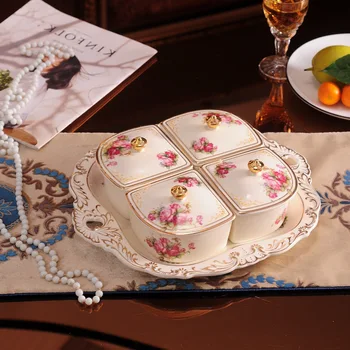 stilius Europos keramikos padalintas su dangčiu riešutų meliono sėklų dėklas saldainiai sausas lange kambarį vaisių