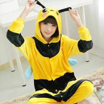 Suaugusieji Kigurumi Bičių Pižama Rinkiniai Sleepwear Pyjama Gyvūnų Cosplay Kostiumas Moterims Žiemos Drabužių Mielas Gyvūnų Žiemos Kostiumas