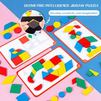 Vaikų Puzzle Žaislas Plokštumos Įspūdį Kūrybos Rungtynės Geometrijos Pripažinimo Ankstyvojo Ugdymo Dėlionės Mediniai Tangram
