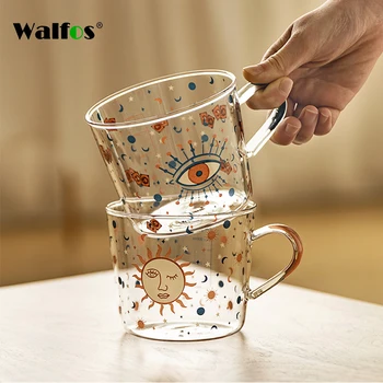 Walfos 500ml Kūrybos Skalė Stiklo Puodelis Pusryčiai Mlik Coffe Cup Buitinių Pora Vandens Puodelį Saulės Akis Modelis Drinkware