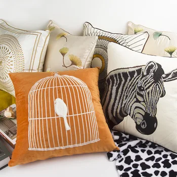 Šiuolaikinės paprastas siuvinėjimo užvalkalas europos, Amerikos pagalvėlė padengti oranžinė paukščių zebra sofa-lova, gyvenamasis kambarys, automobilių office namų dekoro