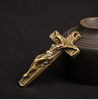 Žalvario Jėzaus Kryžius, statula amatų ornamentu Miniatiūriniai nešiojamų Montavimo Keychain Pakabukas dovana m020